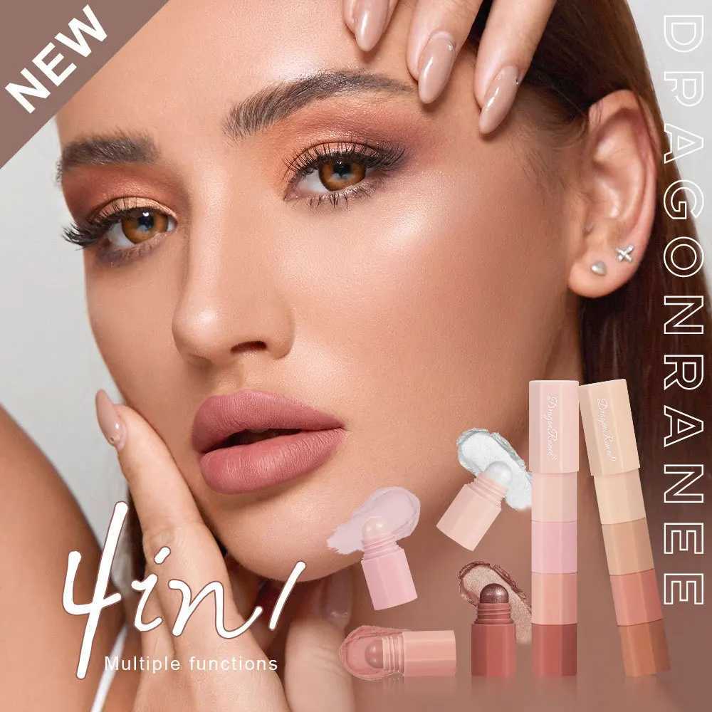 Coral Brown Mini Eye Shadow Stick 4 In 1 Combo Lescent High Gloss Highlighter Multi-purpose Eyeshadow Crayon Pen MakeupW250217