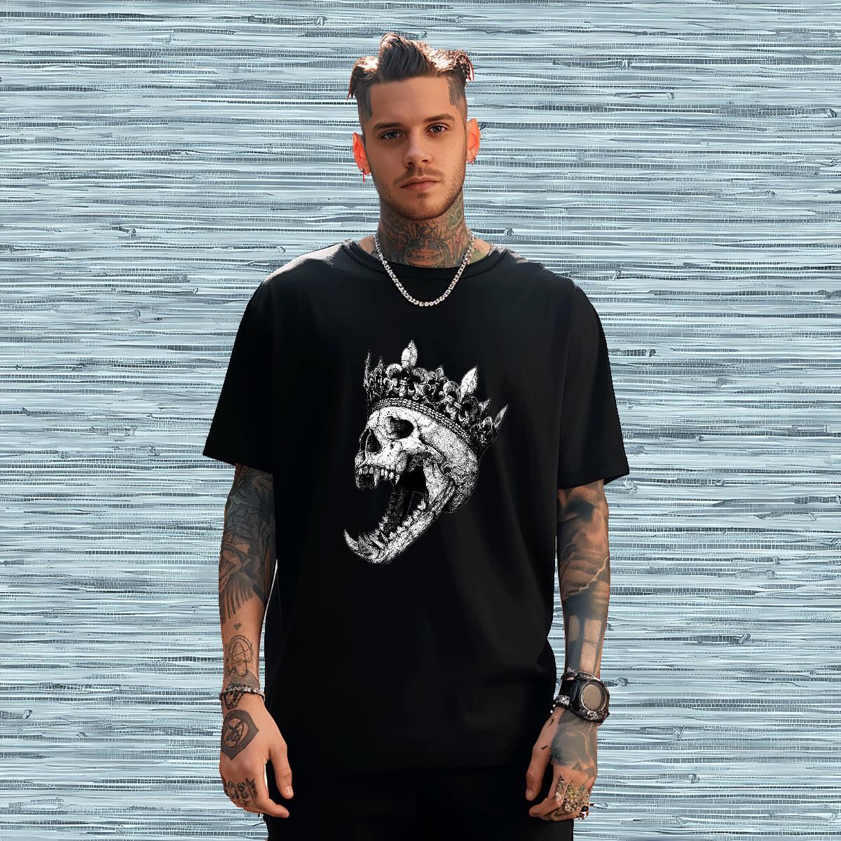 DIY Customized Men T Shirts skull Tees 230g Pure Cotton Street wear Hip Hop Unisex Cartoon Print Breathable Men Tops Tees
