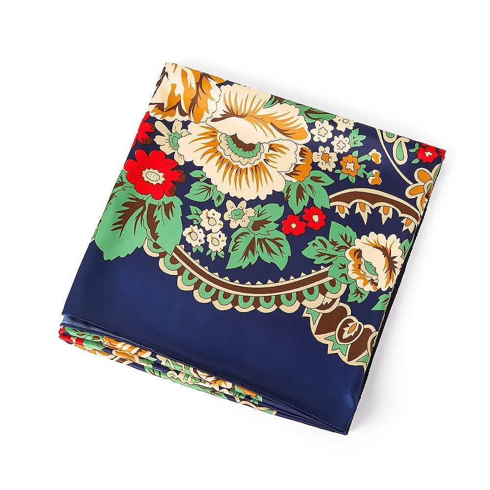 130cm 2021 New Luxury Brand Bohemian Printed Winter Silk Scarf Womens Twill Flower Headscarf Big Head Scarf Square Scarf W240810