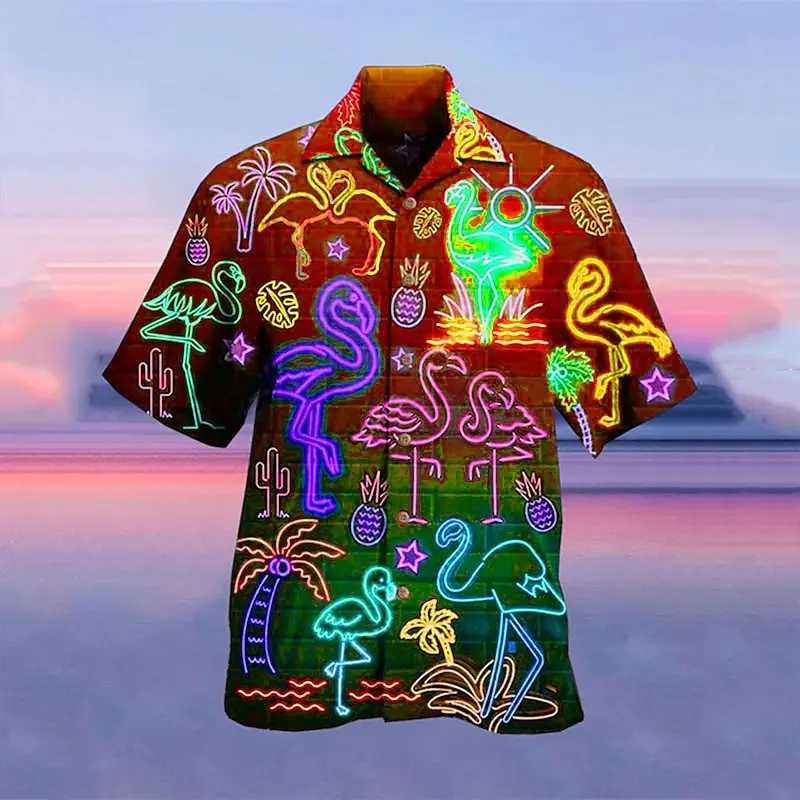 Mens shirt Hawaiian shirt camp T-shirt fluorescent 3D printing street casual short-sleeved clothing fashionable casualXJ240812