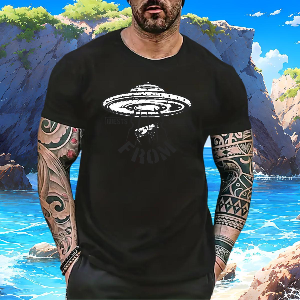 Loose Mens Tshirts UFO 230g Cotton Outdoor Breathable Crew Neck Man T Shirts Customized Print 2024 DIY Clothings