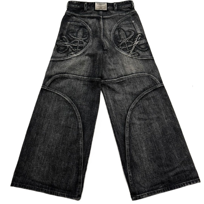 Street Retro Laundry Fashion Embryo Graphic Bag Jeans for Men and Women Y2K Harajuku Hip Hop Gothic High Waist Pants 240808