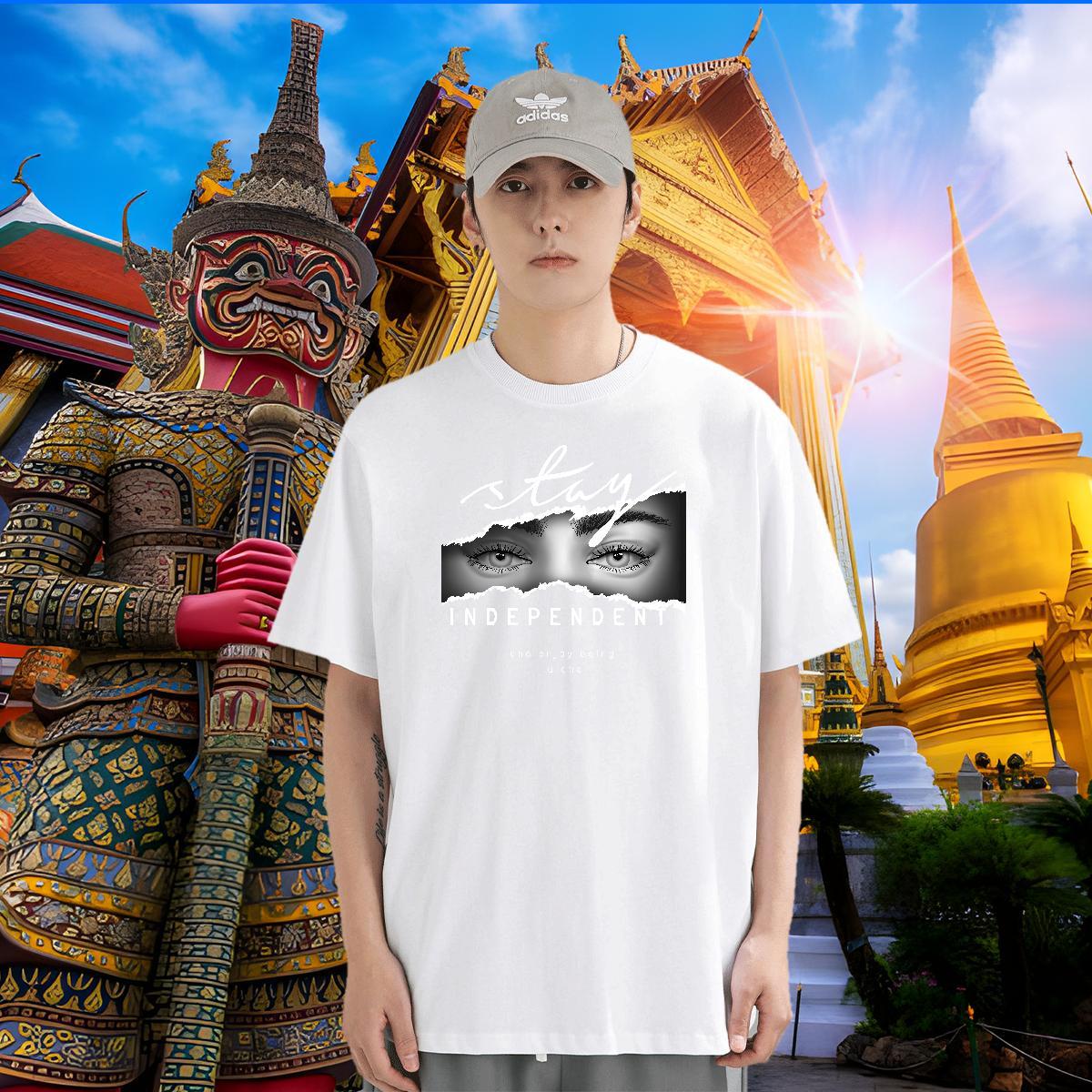 Classic T-Shirts for Men eyes Top Tees 230g 100% Cotton Casual Cool Oversized 3XL 4XL Short Sleeve Soft Men Tshirts