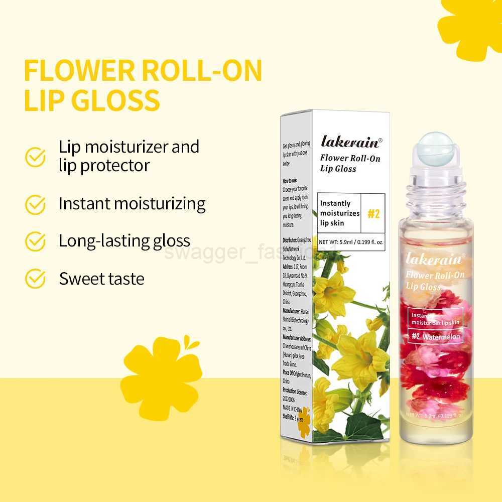 New Flower Lip Oil Set Moisturizing Plumper Transparent Lip Gloss Clear Lip Glaze Winter Liquid Roll-On Lip Balm LiquidXJ240812