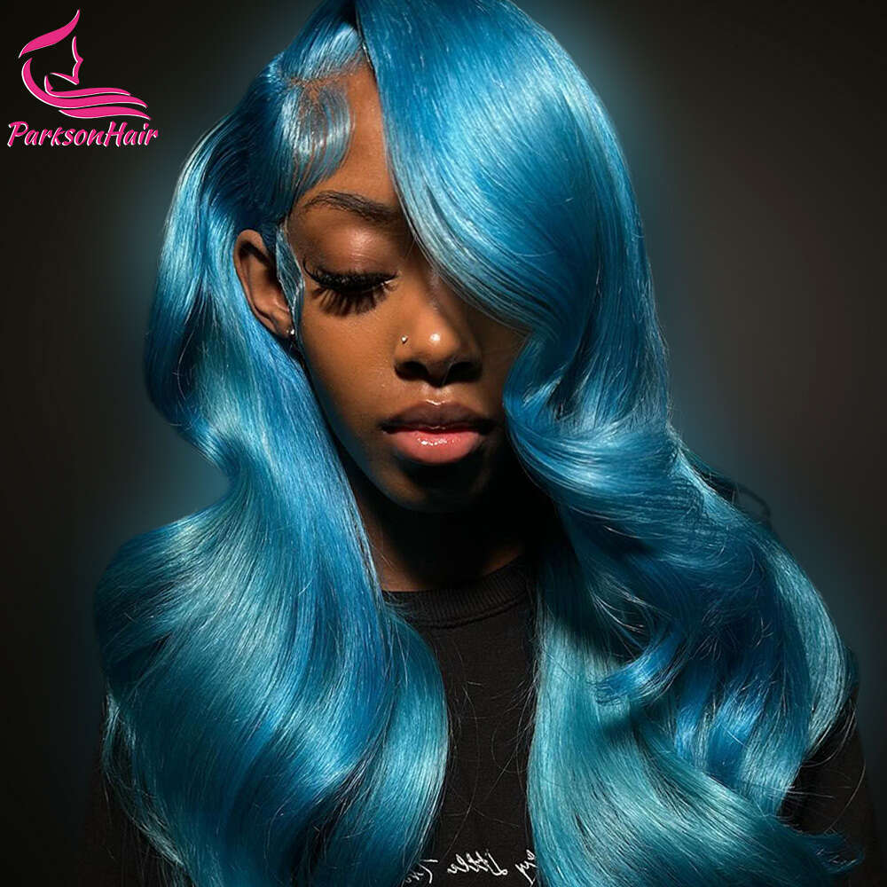 Color Body Wave 13X4 HD Front Wig Brazilian Colored Blue Human Hair For Women Remy Preplucked Lace Frontal Wigs