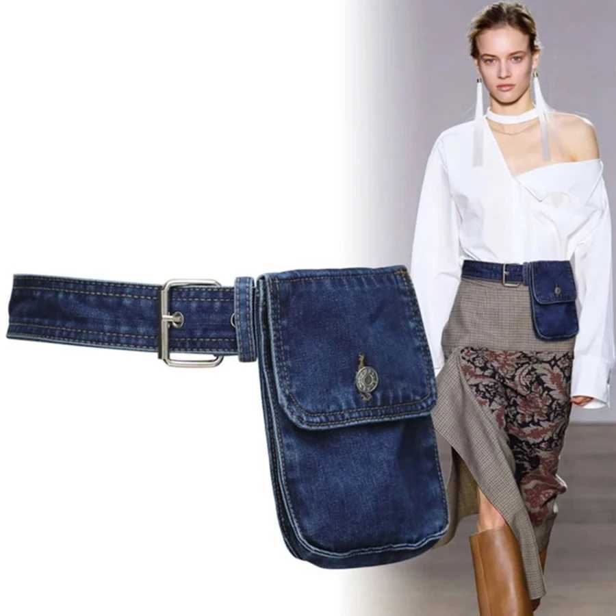Belts Womens Retro Embossed Denim Belt Bag Retro Embossed Cotton Waist Bag with Phone and Coin Pocket Perfect for Going Out Y240810ACZN