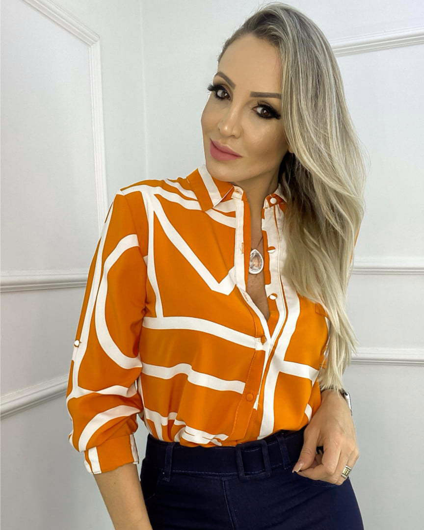 2024Spring and Autumn Womens Blouse Printed Button Long sleeved Shirt for Women