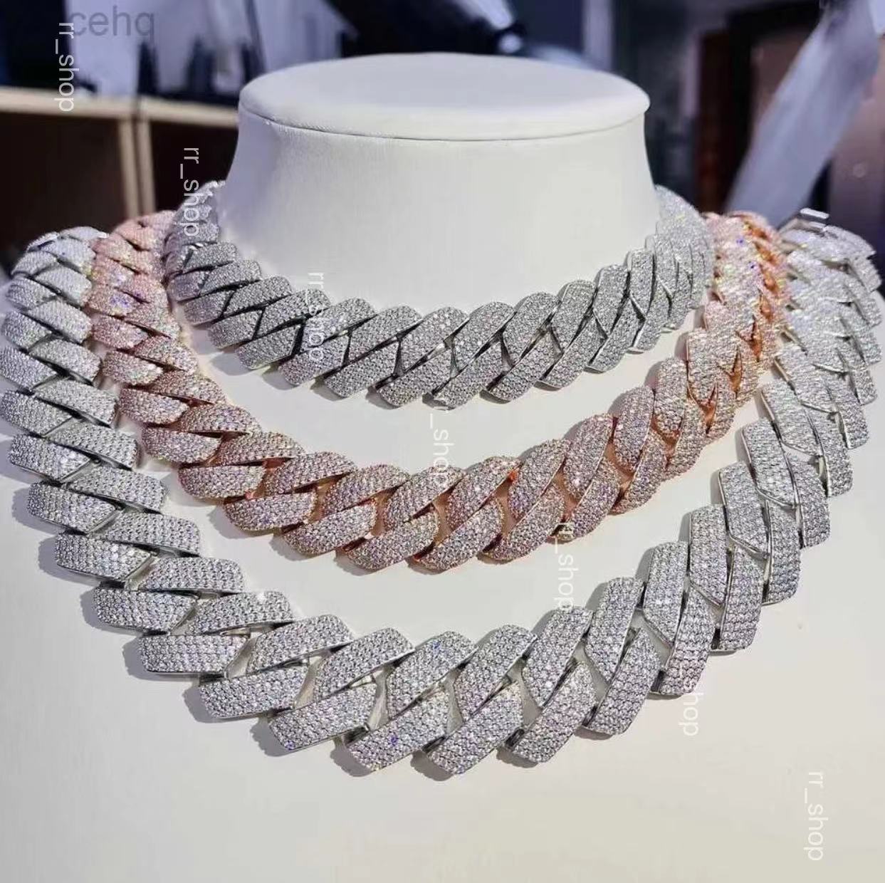 necklace moissanite chain Custom 20mm Width Miami Cuban Link Real S925 Heavy Hip Hop Chain Vvs Moissanite Chain Cuban