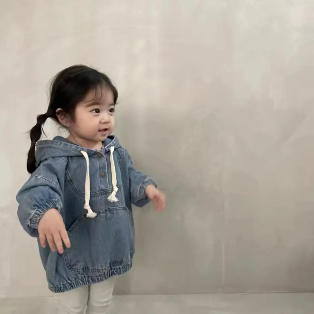 Autumn Baby Girls Denim Hooded Sweatshirt Infant Toddler Long Sleeve Casual Coat Fashion Boys Loose Hoodie Children Clothes 240806