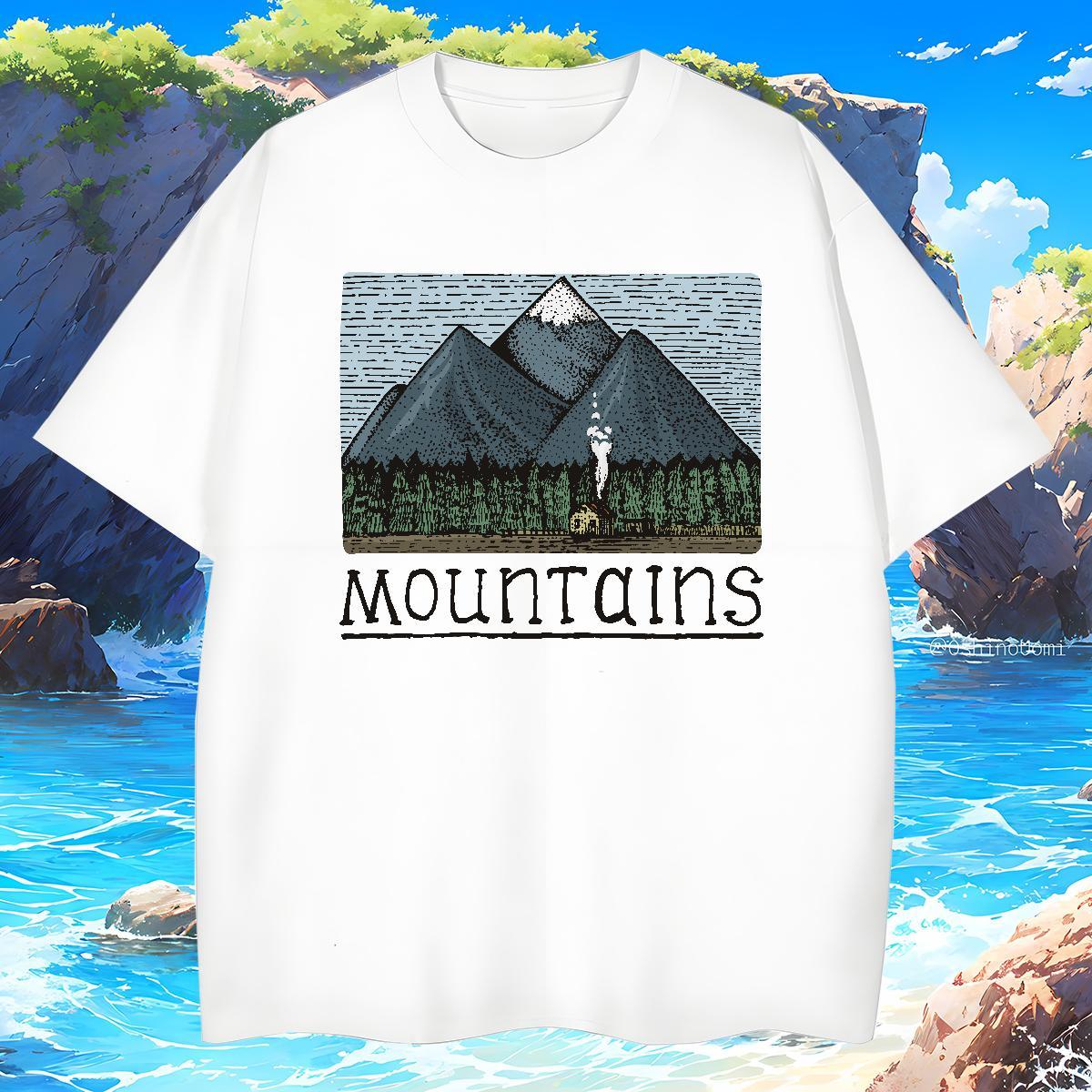 TOP Quality Tshirts mountains 230g 100% Cotton Daily Outfit Short Sleeve Soft Man T Shirts White Plus Size 2024 Tees Shirts