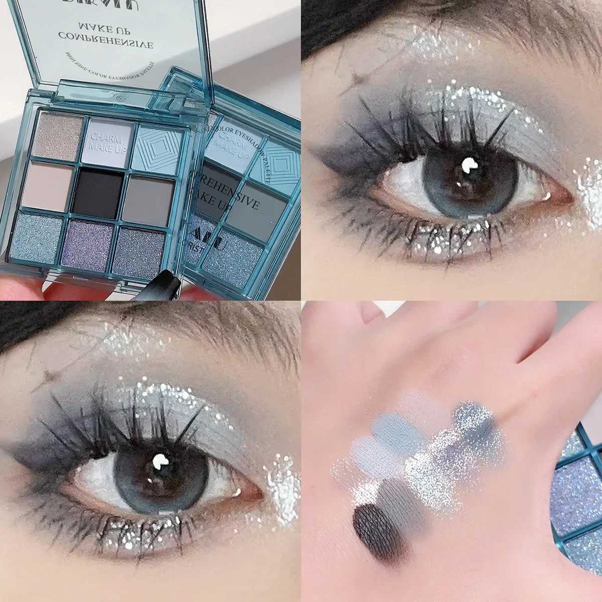 Punk Blue Eyeshadow Palette 9 Colors Matte Smoky Black Eye Shadow Shimmer Palette Glitter Nude Cosmetics lescent Eye MakeupW241212