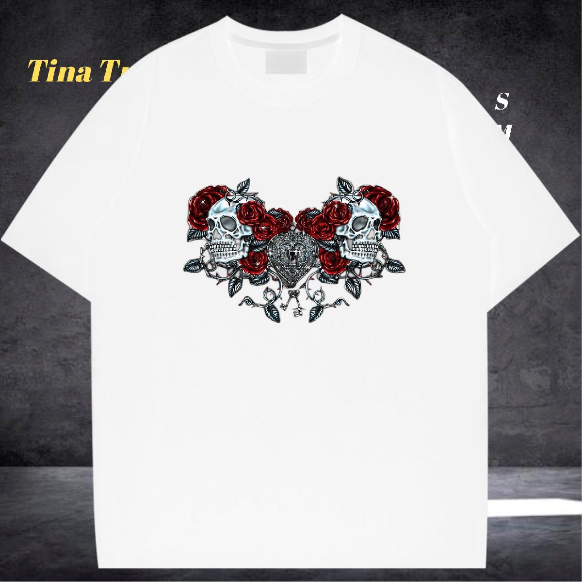 Fashion Mens T Shirts skull Tops 230g Pure Cotton Hip Hop Designer Cartoon Print Crew Neck Mens Tshirts