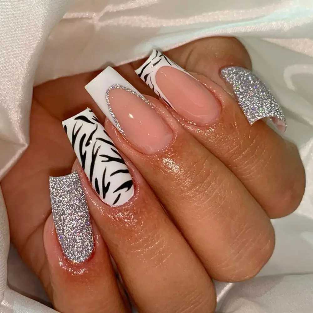 24 pieces/box Gradient Pink Nail Tip Detachable Flash Fake Nail Long Ballet Performer Fake Nail Full Cover Pressing Nail Womens Gift W240810