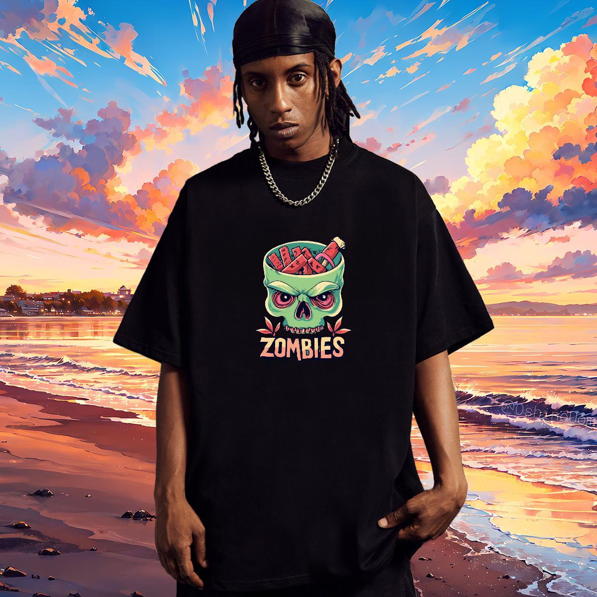 Fashion Casual Man T Shirts skull Clothes 230g Cotton Street Casual Loose Fit Custom Printing Breathable Crew Neck Men Clothes T-Shirt
