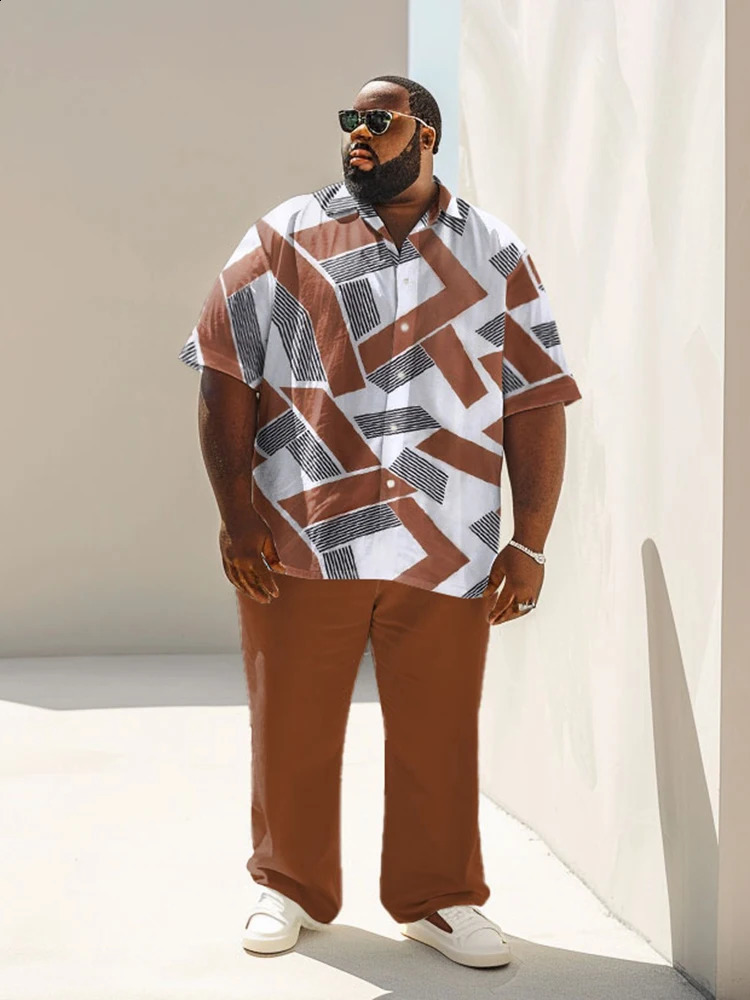 L-9XL Short Sleeved Shirt Long Pants Set Plus Size Men Summer Business Classic Plaid Print Casual Temperament Two-Piece Set ZOOY240812