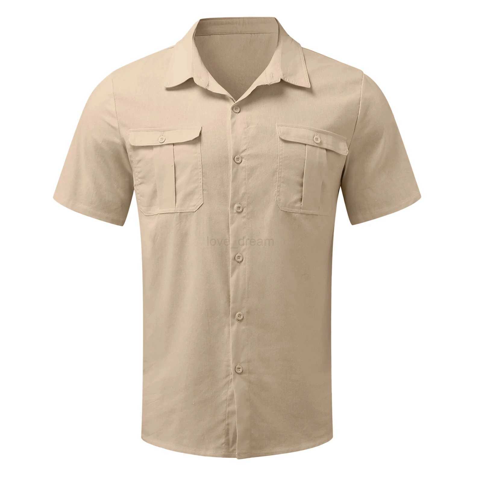 Cotton Linen Hot Sale Men Short-Sleeved Shirts Summer Solid Color Stand-Up Collar Casual Beach Style Plus SizeMale ShirtsXJ240812