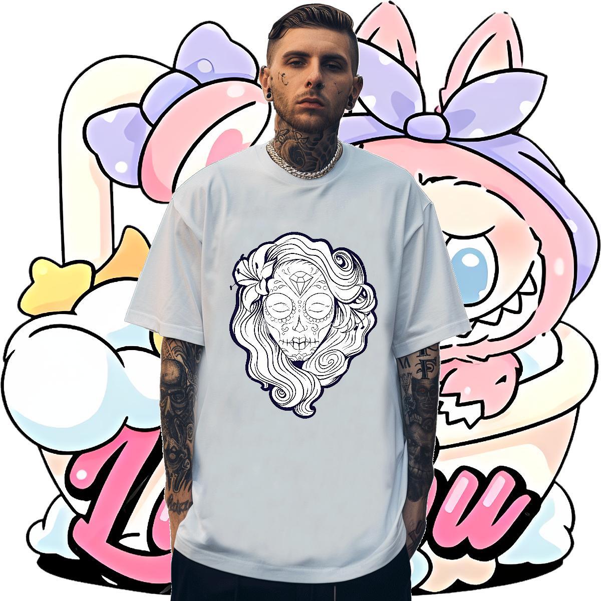Classic T shirt skull Polos 230g Cotton Street wear Hip Hop Wholesale Anime Print Round Neck Short Sleeve Couples T Shirts