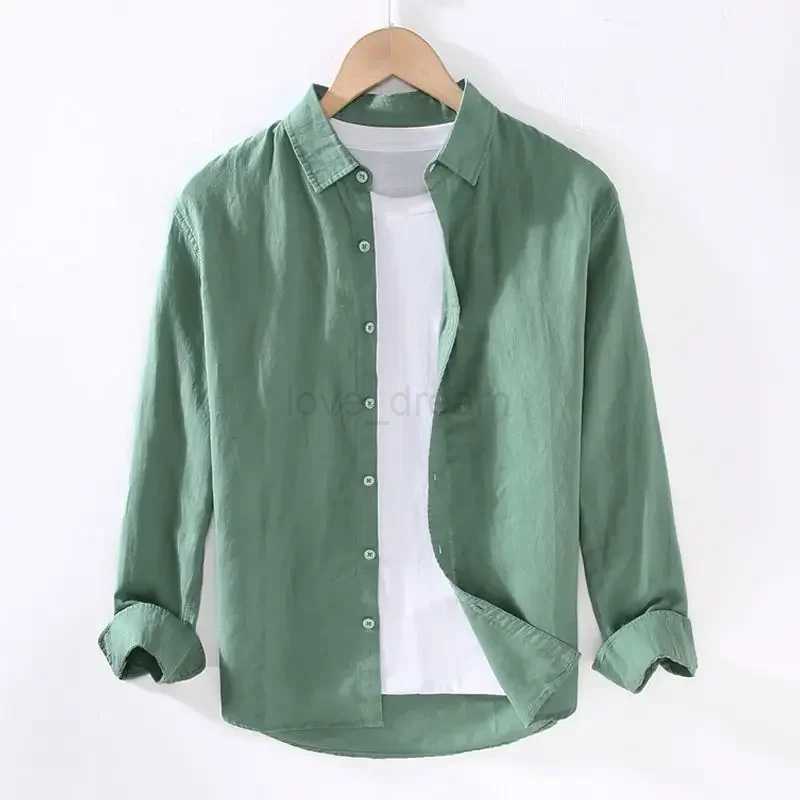 Spring Autumn Collection Mens Long Sleeve Linen Shirt Japanese Style Loose-fit Fashionable Casual White Coton Linen JacketXJ240812