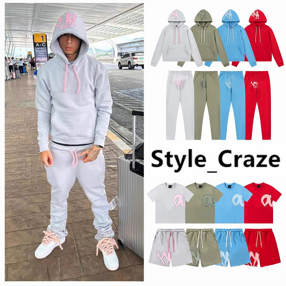 Mens hoodie set hoodies printed designer hoodie short y2k tees Graphic hoodie and trousers hip hop S-XL