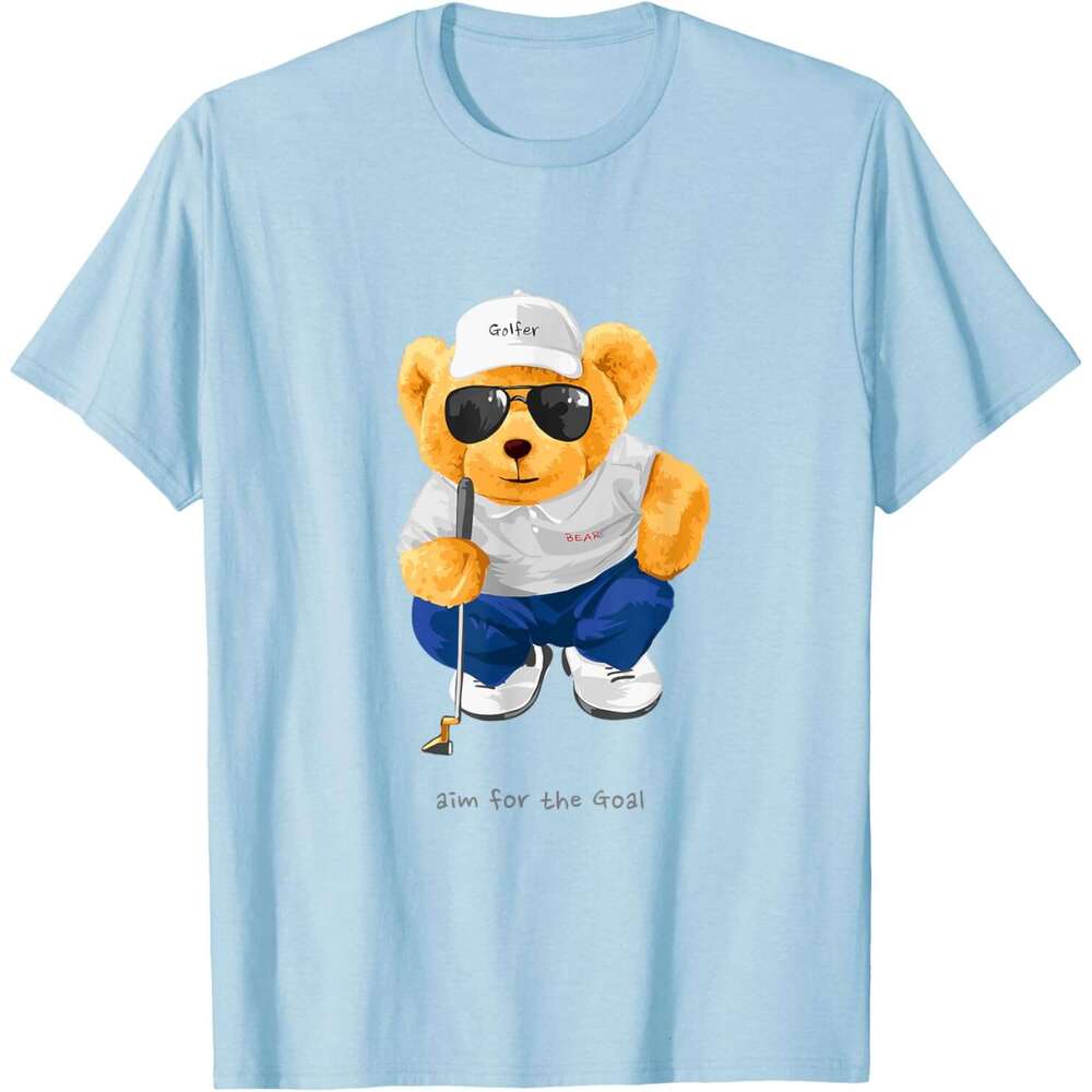 T shirt for Mens Cool Wild Teddy Bear Playing Golf Style Illustration T-Shirt Shirts Tshirt Graphic Tee Casual Tops Clothes Short sleeve