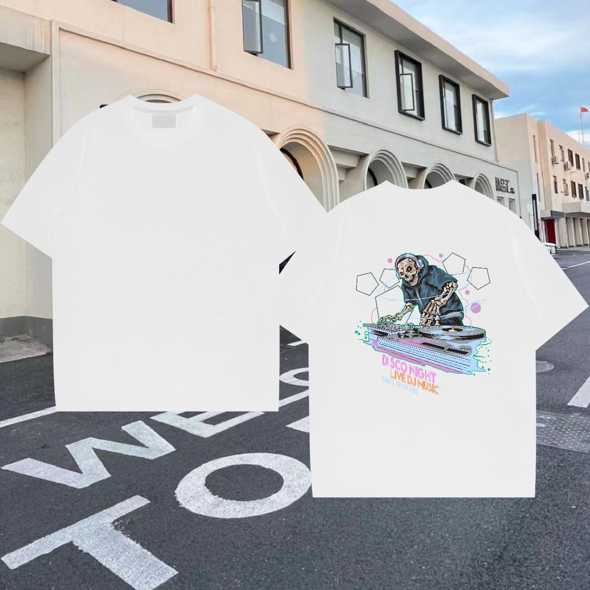 2024 Summer Men T Shirts skull Clothes 230g Cotton Daily Outfit Cool Skull Breathable Short Sleeve Men Tshirts