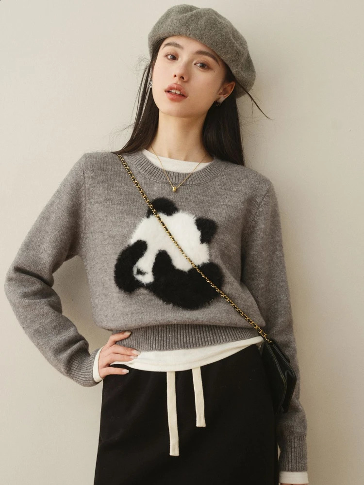 Preppy Style Sweaters Cartoon Flocking Long Sleeve Knit Crop Tops Casual Loose Pullovers All Match Fashion Cute Womens Clothing 240812