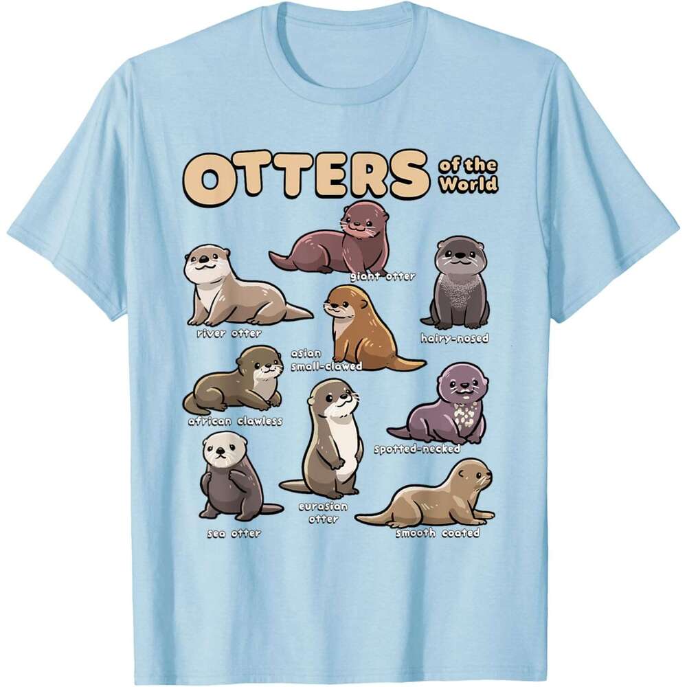 Casual T shirt for Mens Sea Animals of the World Chibi Otter Lover Educational T-Shirt Shirts Tshirt Graphic Tee Tops Clothes Short sleeve Free shippi