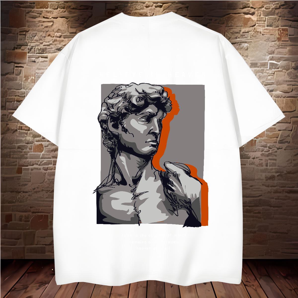 T Shirt For Man 230g 100% Cotton portrait Summer Casual Breathable Short Sleeve White Plus Size Men Tees Fashion Casual High Quality Tshirts