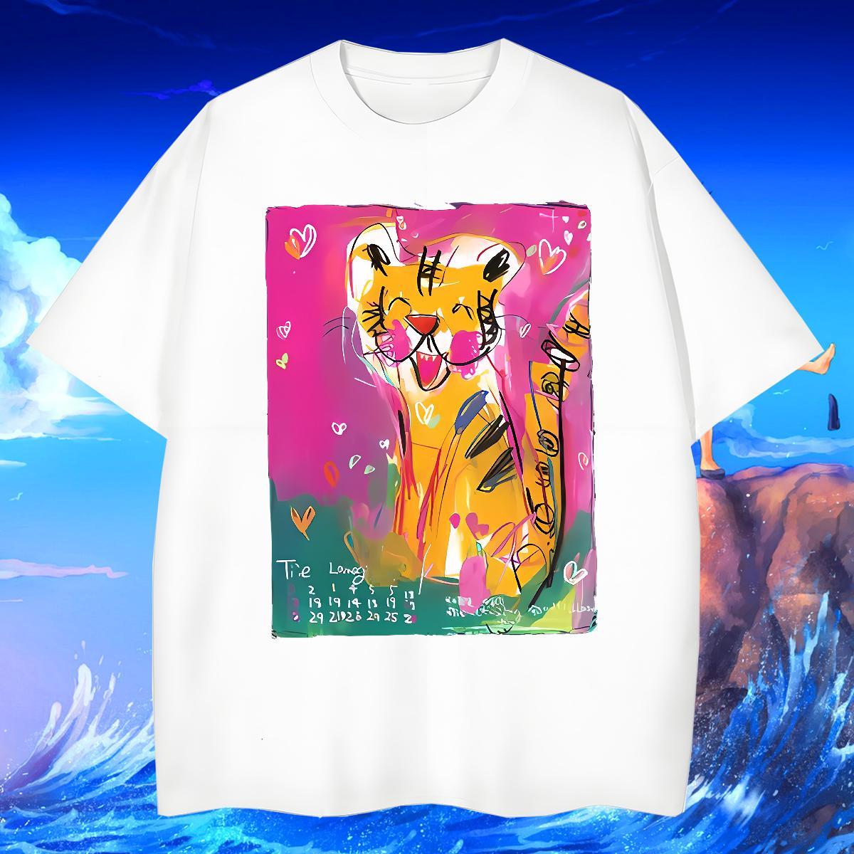 Soft Tshirts Hip Hop 230g Pure Cotton Plus Size Custom O Neck Short Sleeves tiger T-Shirts for Men Customized Tee Shirt