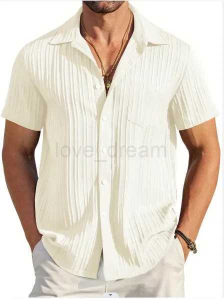 Cotton Hot Sale Mens Short-Sleeved Shirts Summer Solid Color Turn-down collar Casual Beach Style Plus SizeXJ240812