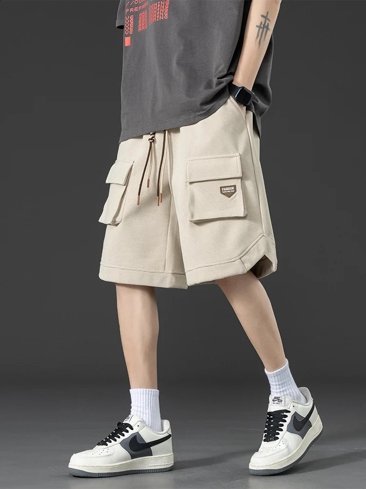 2024 Summer Knit Cargo Shorts Men Multi-Pockets Hip Hop Baggy Sweat Short Pants Y2K Streetwear Casual Shorts Plus Size 8XL 240812