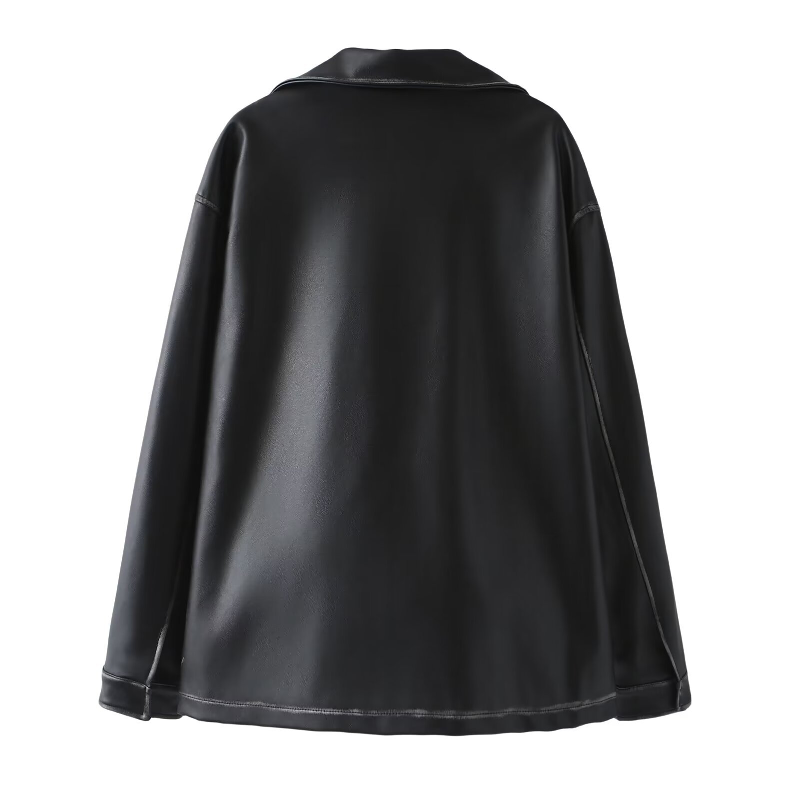 Letter Printed Lapel Leather Jacket For Women Elegant Zipper Long Sleeve Loose Coat Lady Motorcycle High Street Outerwear