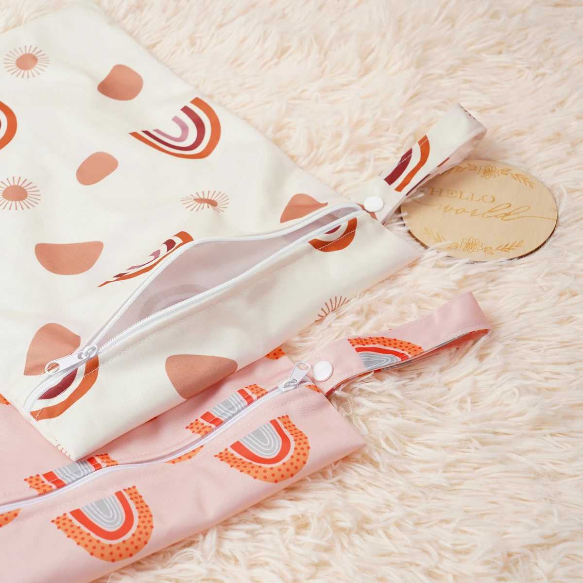 Elinfant 2-piece baby wet bag set with one zipper suitable for baby diapers pajamas waterproof reusable baby bags W240812
