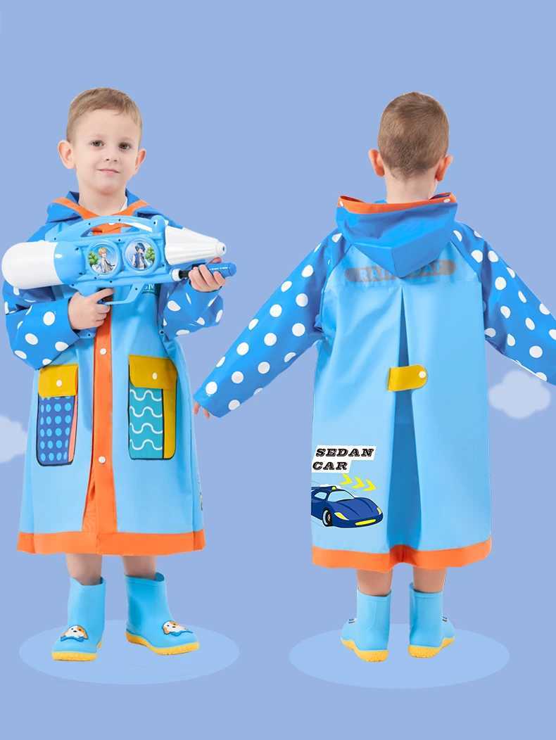 2024 Kids Rain Coat Children Raincoat Non-Disposable Rainwear Full Body Waterproof with Schoolbag Space Primary School Raincoat Y240813