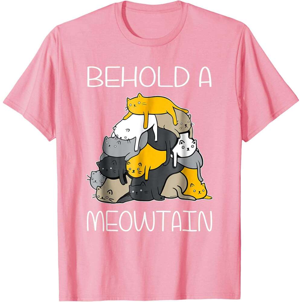 25ss Casual T shirt for Mens - Behold A Meowtain Cat Mountain Tee T-Shirt Shirts Tshirt Graphic Tee Tops Clothes Short sleeve Free shipping