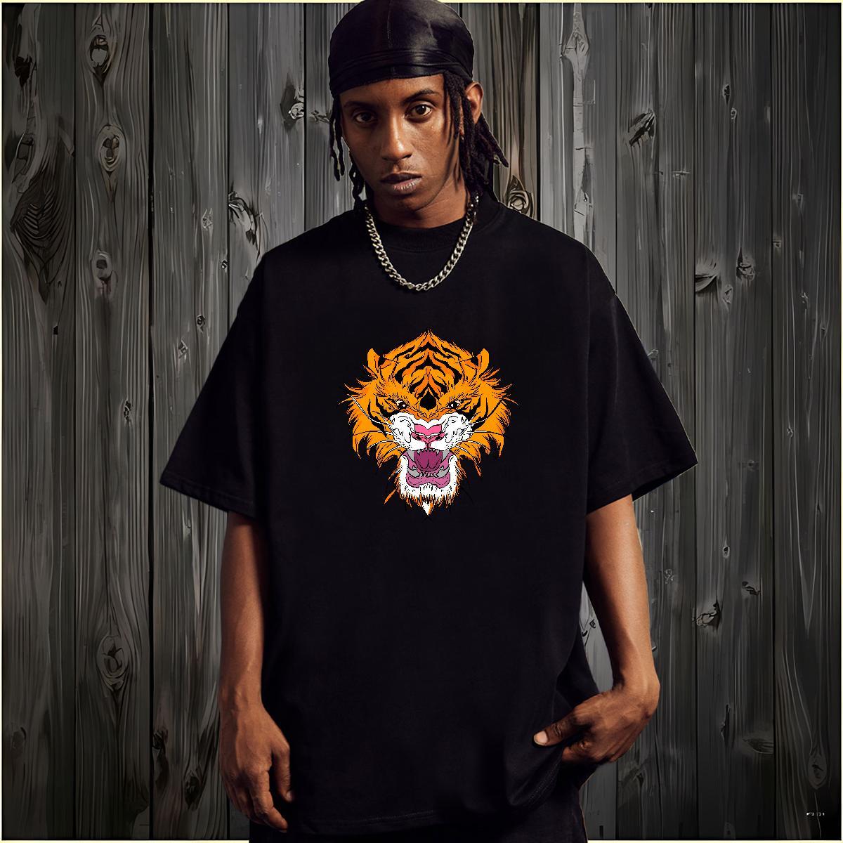 Free Shipping Men T Shirts tiger O-Neck Short Sleeve Street Custom Anime 230g 100% Cotton Tshirts DIY Top Tees