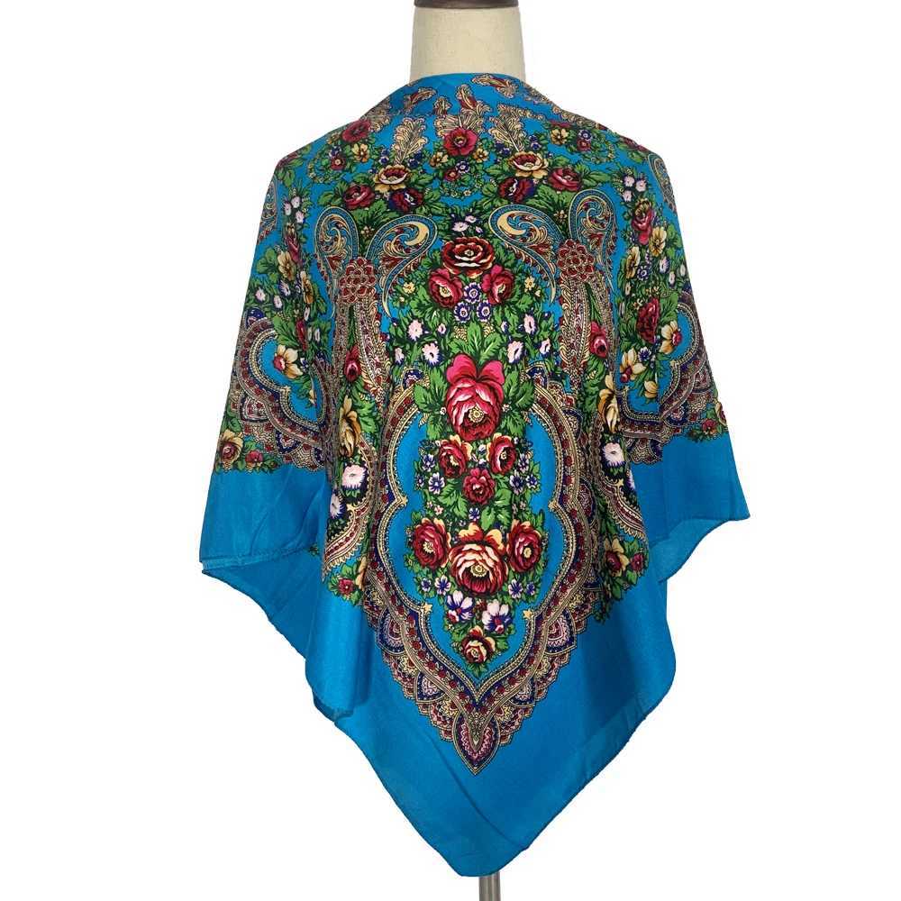 Vintage floral print Russian square scarf traditional Ukrainian shawl large-sized handle Babushka headscarf headband W240810