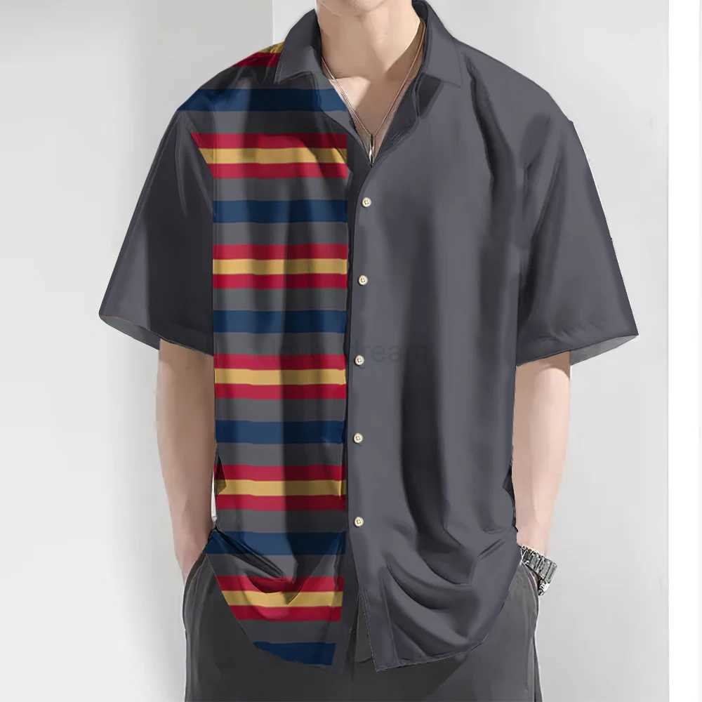 2024 3d Striped Print Mens Shirt Summer Casual Short Sleeve Tops Loose Oversized Hawaiian Shirts For Men Quick Dry Man ClothingXJ240812