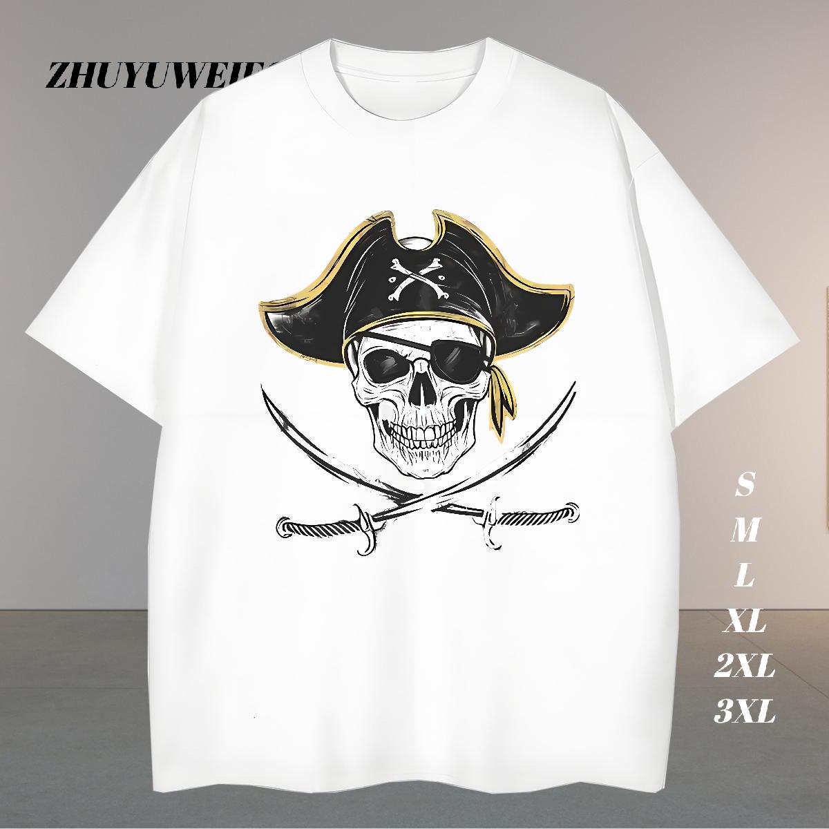 DIY T-Shirts skull Clothes 100% Cotton 230g Street wear Hip Hop Comfortable White Plus Size Short Sleeve Soft Mens Tshirts