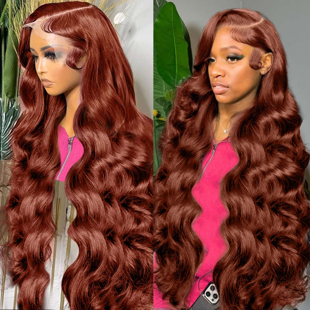 13X4 Reddish Front Wigs Body Wave Transparent Red Brown Colored Lace Frontal Human Hair Wig Pre Plucked