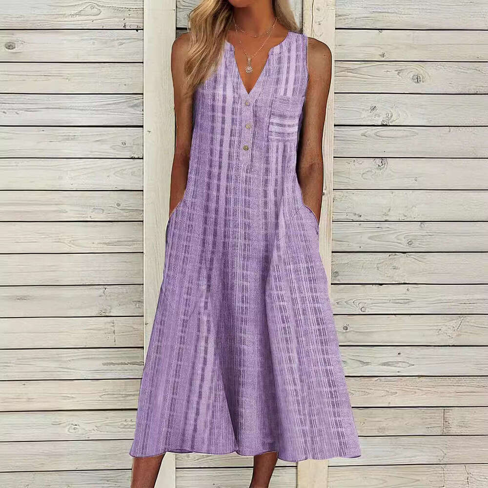 2021 Summer New Fashion Pocket V-neck Sleeveless Striped Dress Loose Bifurcated Short Waist SKINNY DRESS Pregnant Womens Dress