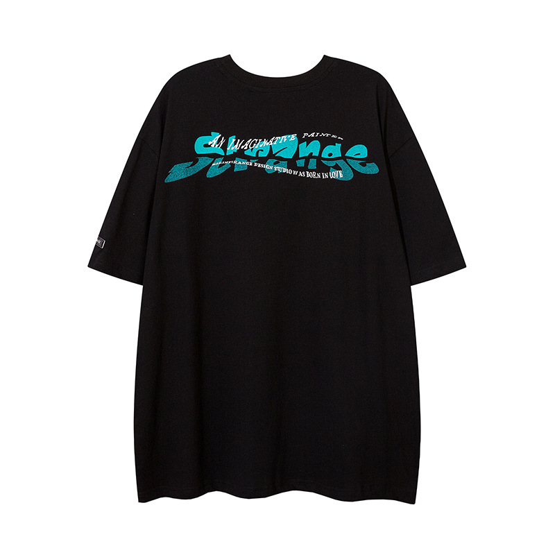 Mens American Ins High Street Short Sleeved T-shirt Mens and Womens Trendy Style 24ss Loose Street Five Quarter Sleeve