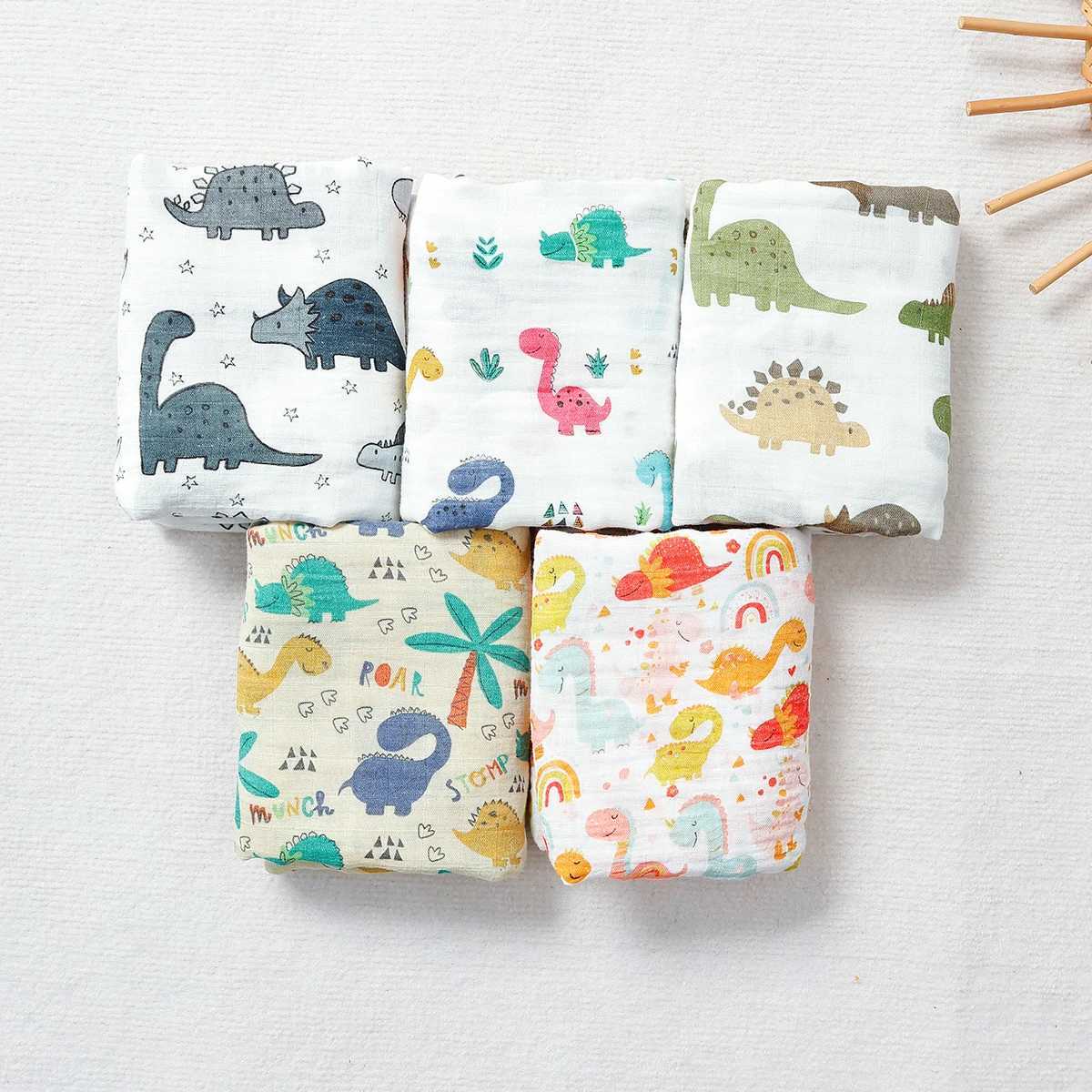 HappyFluent new dinosaur printed soft bamboo cotton fabric 120 * 110CM baby packaging newborn multifunctional swallow sleeping blanketW240810