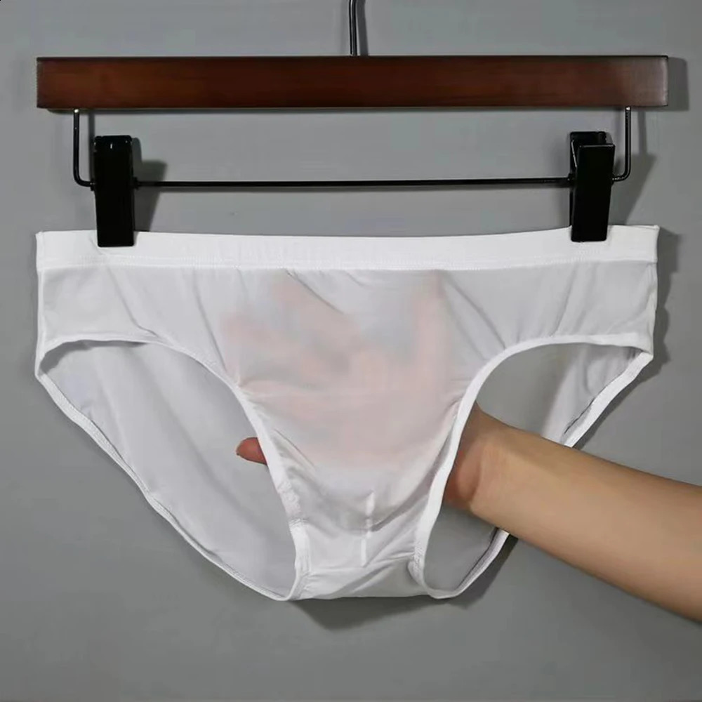 4PCS Mens Underwear Summer Ultra Thin Ice Silk Briefs Transparent Quick-dry Underpants Large Size Sport Shorts Panties M-4XL 240812