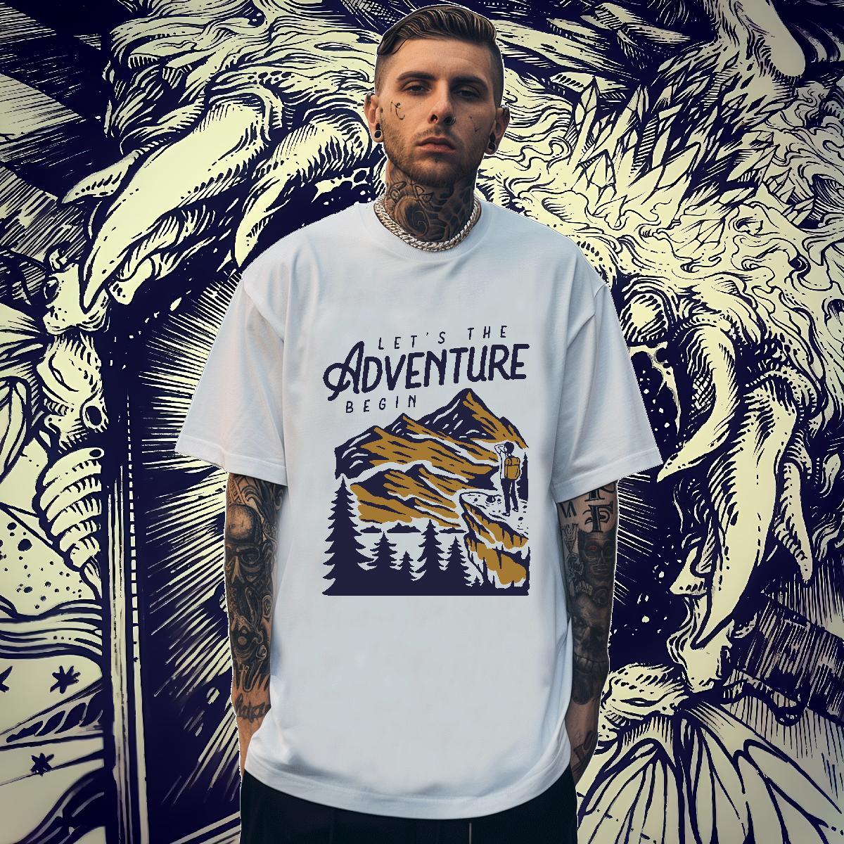 High Quality Men Tees Street wear Hip Hop 230g Pure Cotton Floral Print Crew Neck mountains T shirt Casual New Tops