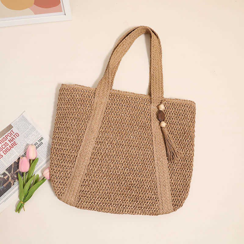 CMM New Woven Solid Color Woven Bag Versatile Large Capacity Single Shoulder Grass Woven Bag Vacation Beach Bag Versatile Womens Bag