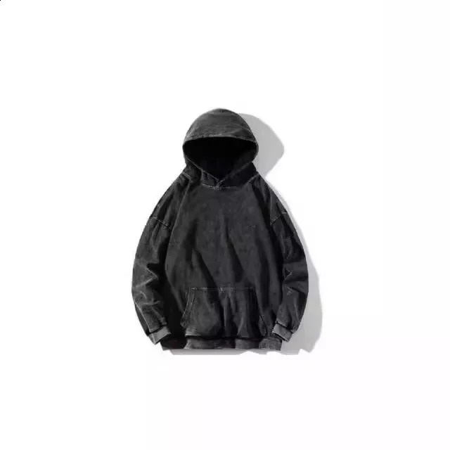 Vintage Pure Cotton Washed Solid Color Hoodie Autumn And Winter Hooded Pocket Round Neck Long Sleeved With Fleece 240812