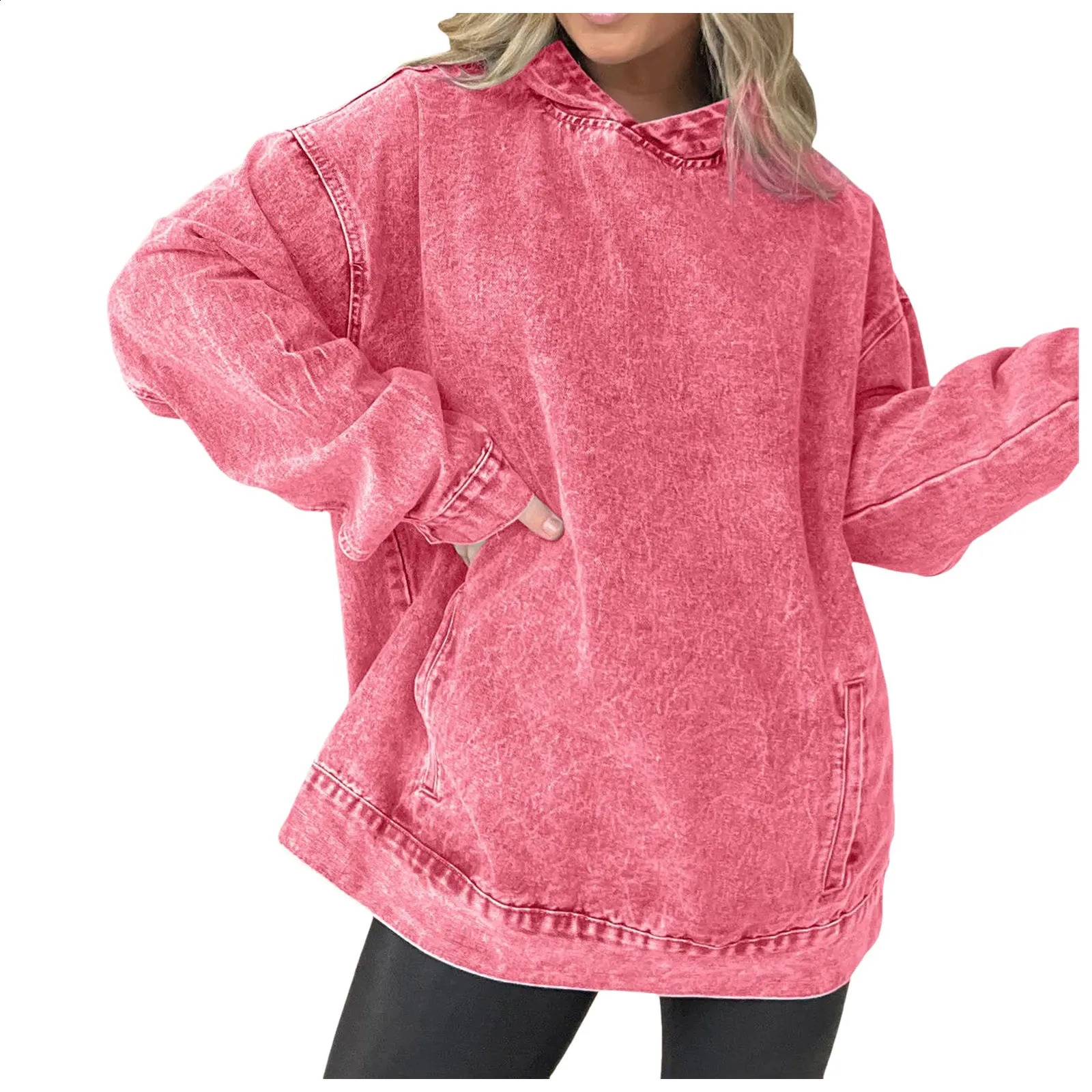 Vintage Distressed Solid Hooded Pullover Hoodie Oversize Woman Washed Wax Dyeing Baggy Casual Hoodies Sweatshirt Women 240812