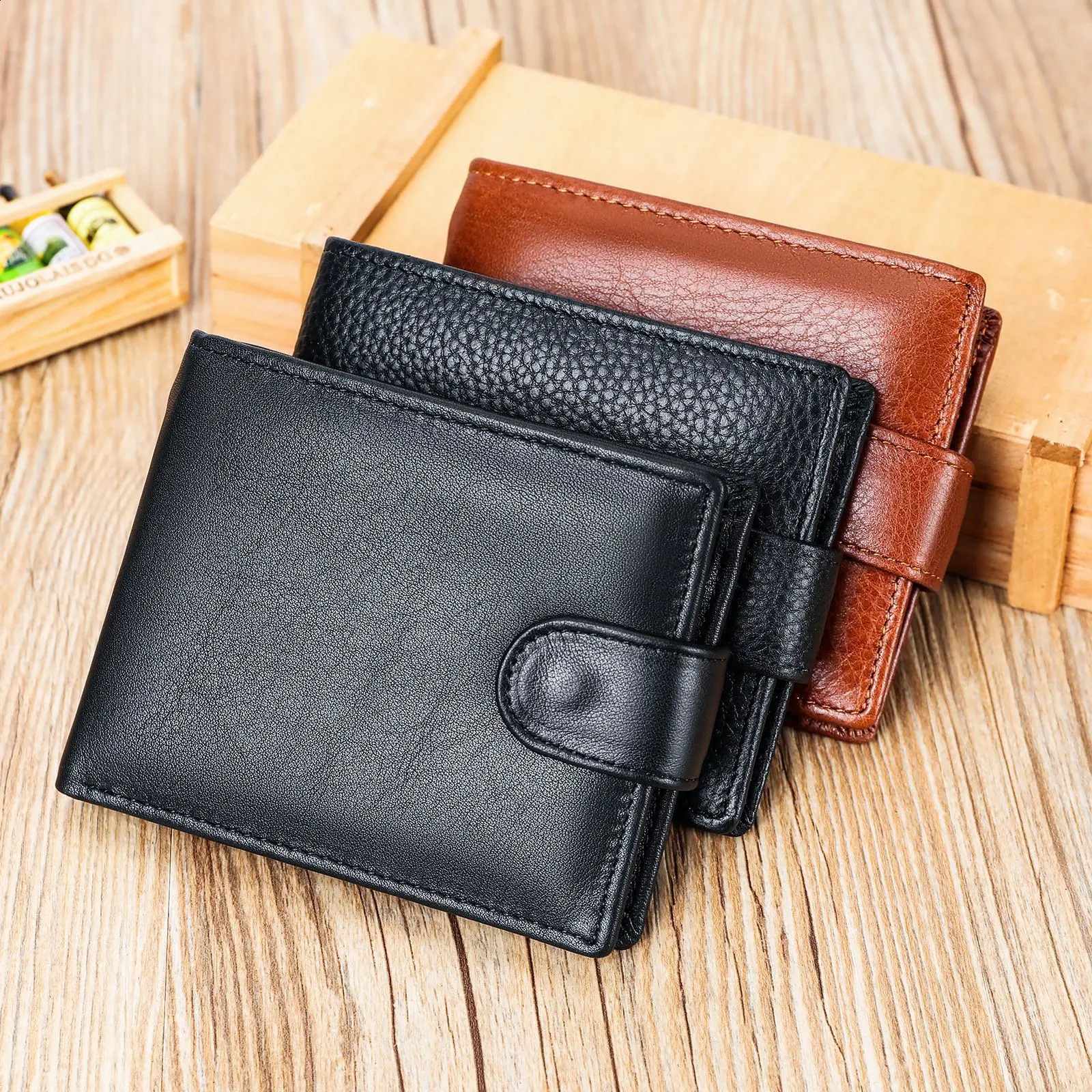Genuine leather mens wallet is simple and atmospheric with top layer cowhide coins for purchase featuring multiple card slots large capacity 240810
