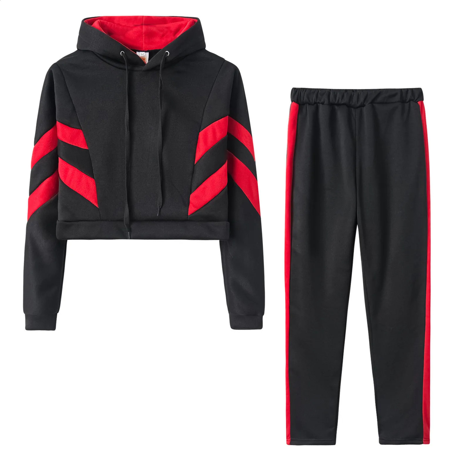 Ladies Tracksuit Set Fashion Hooded Long Sleeve Color Block Sportswear Casual Suit Hoodies Pullover Long Pants 2pcs Set Mujer 240812